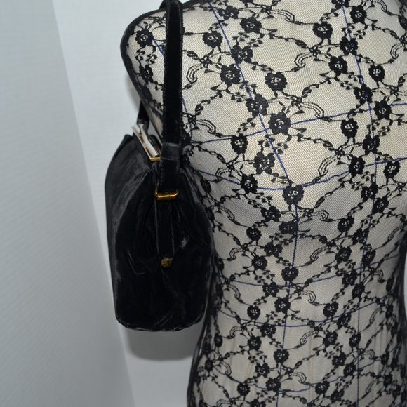 Vintage 40’s or 50’s Black Velvet Evening Bag with Attached Coin Purse MCM Pinup - Picture 4 of 15
